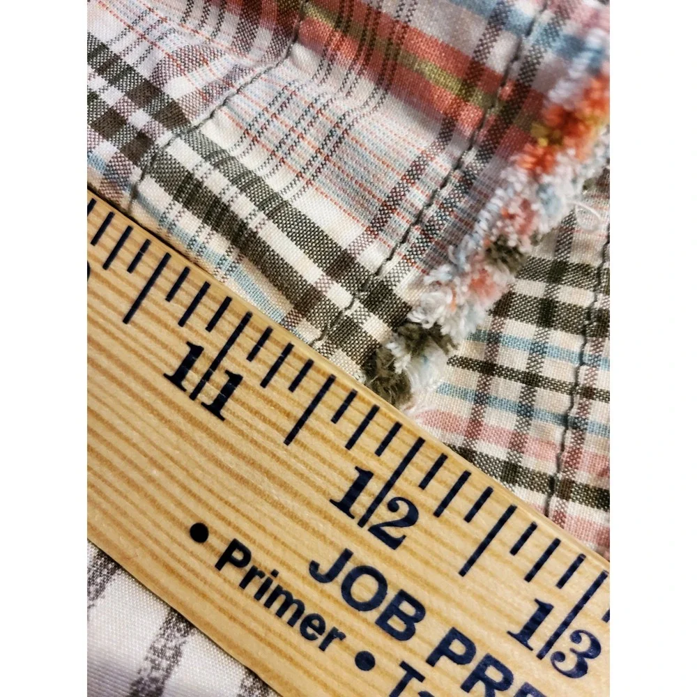 Bermuda Shorts Vintage Y2k Plaid Multicolor‎ Raw Hem Cotton Flap Pocket11